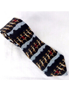 Christmas Santa Reindeer Silk Neck Tie Dancing in Snow St. Nicks Tie Shop